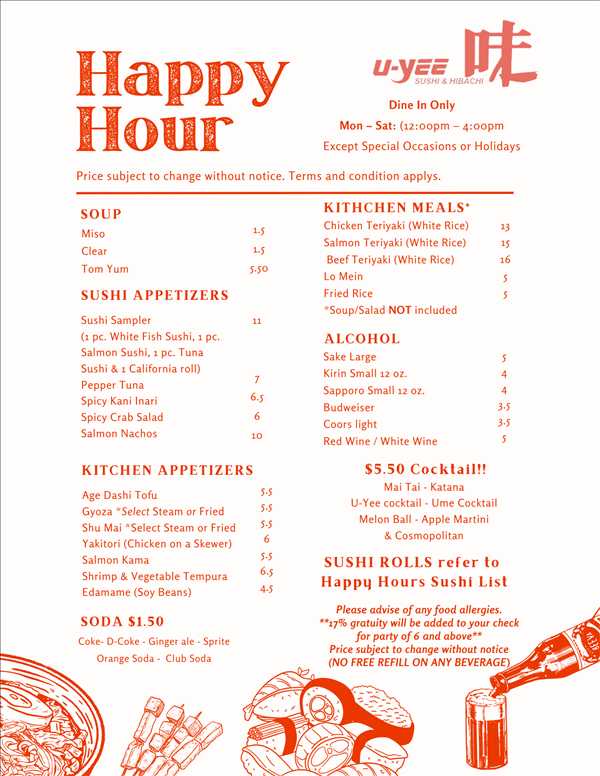 HAPPY HOUR Sushi (Dine in/Take out)